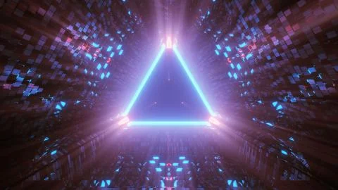 Neon laser lights in a triangular shape with a black background Stock Illustration