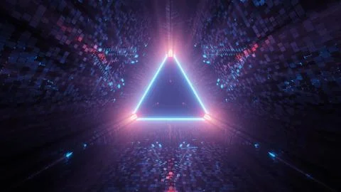 Neon laser lights in a triangular shape with a black background Illustrazione stock