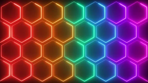 Neon laser lines abstract hexagon pattern colorful background Stock Footage 236714206