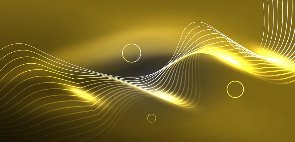 Neon laser lines, circles waves abstract background. Neon light or laser show Stock Illustration