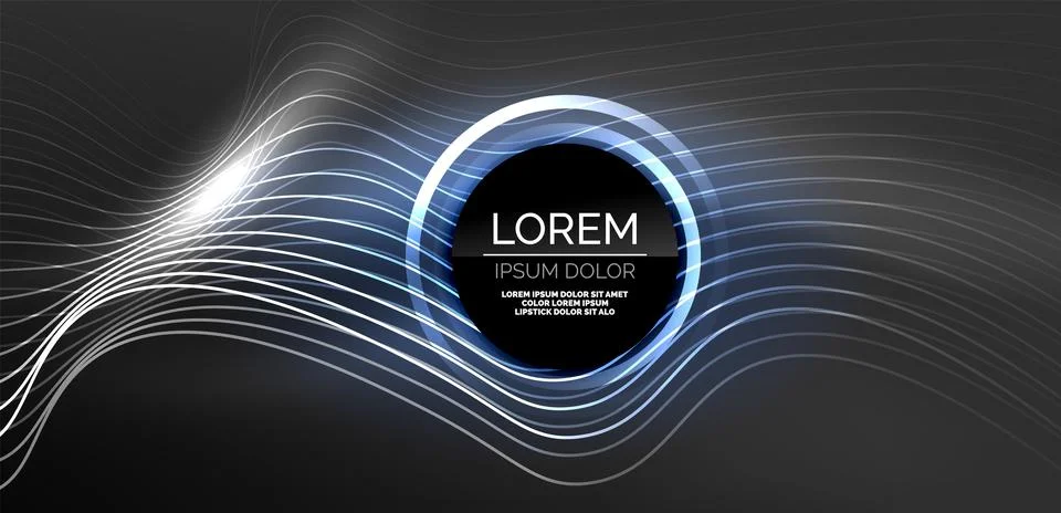 Neon laser lines, circles waves abstract background. Neon light or laser show Stock Illustration