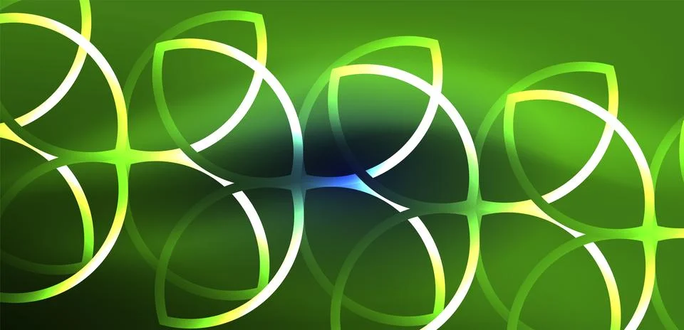 Neon laser lines, circles waves abstract background. Neon light or laser show Stock Illustration