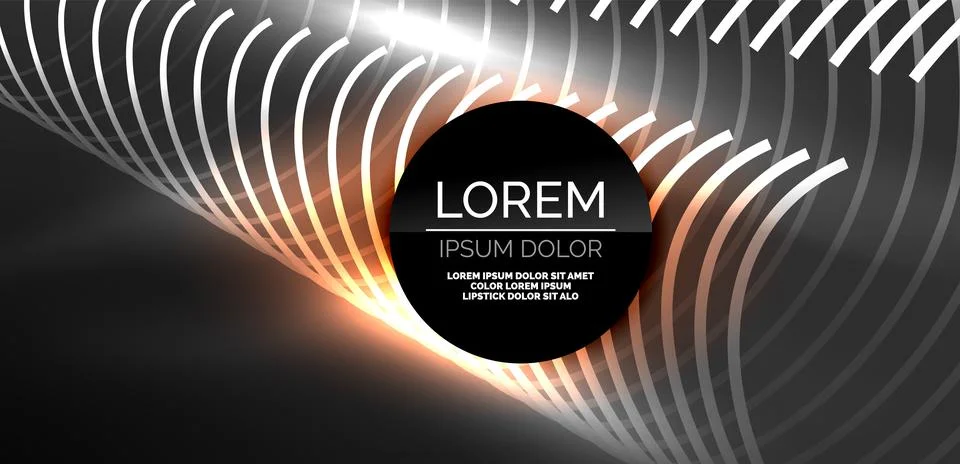 Neon laser lines, circles waves abstract background. Neon light or laser show Stock Illustration