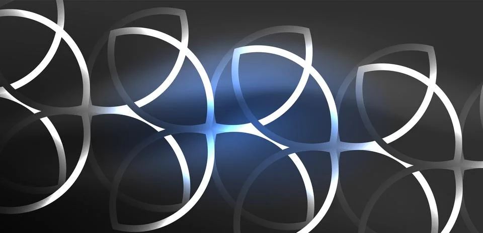Neon laser lines, circles waves abstract background. Neon light or laser show Stock Illustration
