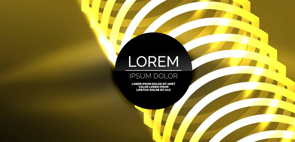 Neon laser lines, circles waves abstract background. Neon light or laser show Stock Illustration