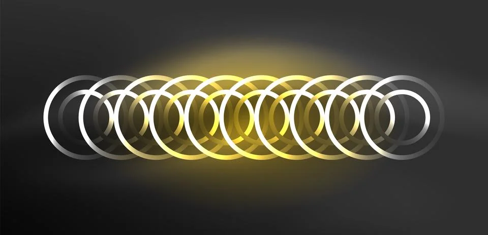 Neon laser lines, circles waves abstract background. Neon light or laser show Stock Illustration