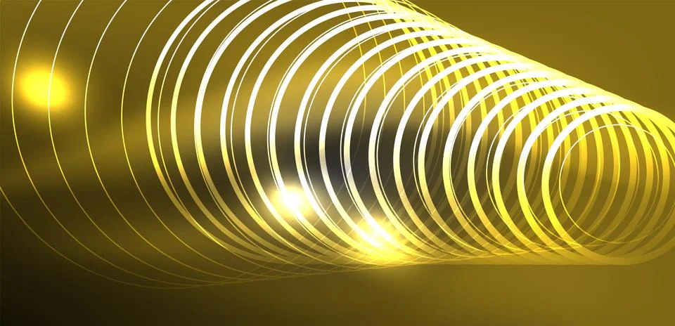 Neon laser lines, circles waves abstract background. Neon light or laser show Stock Illustration