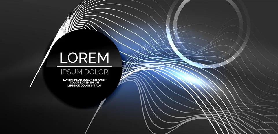 Neon laser lines, circles waves abstract background. Neon light or laser show Stock Illustration