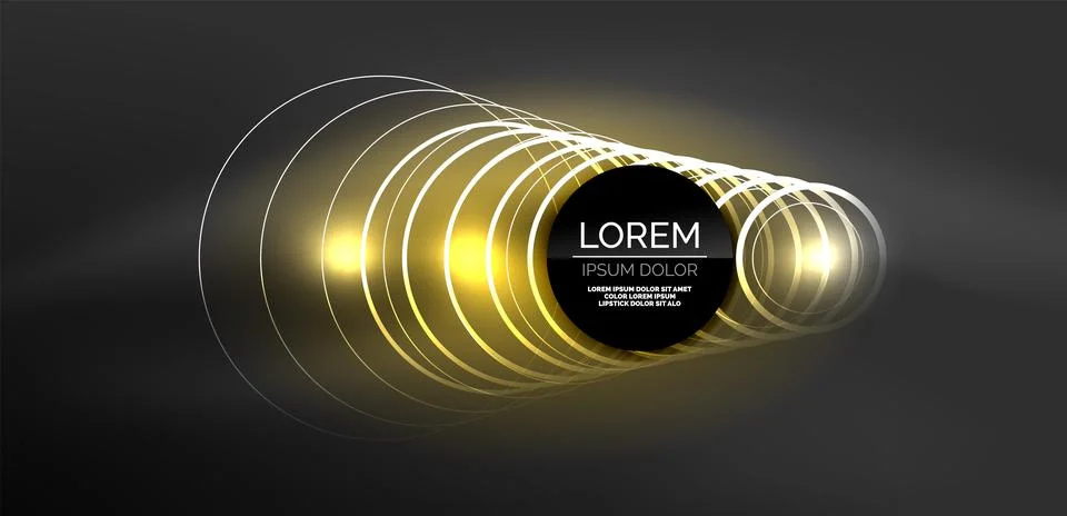 Neon laser lines, circles waves abstract background. Neon light or laser show Stock Illustration