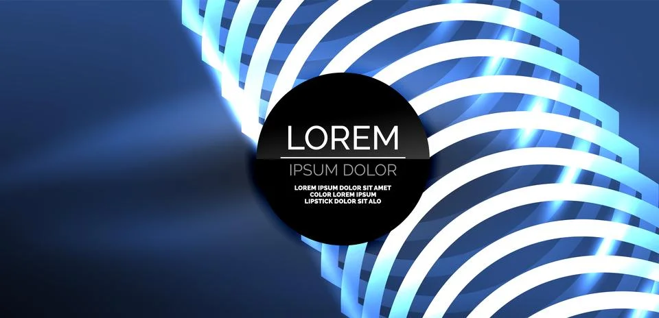 Neon laser lines, circles waves abstract background. Neon light or laser show Stock Illustration