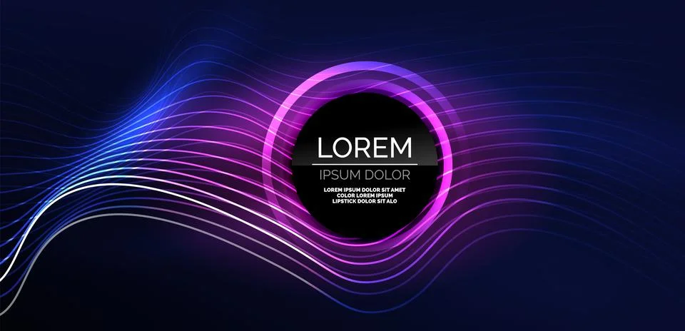 Neon laser lines, circles waves abstract background. Neon light or laser show Stock Illustration