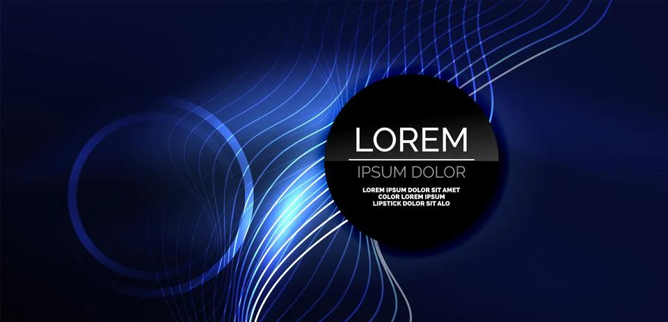 Neon laser lines, circles waves abstract background. Neon light or laser show Stock Illustration