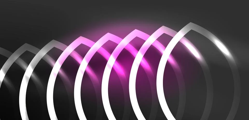 Neon laser lines, circles waves abstract background. Neon light or laser show Stock Illustration