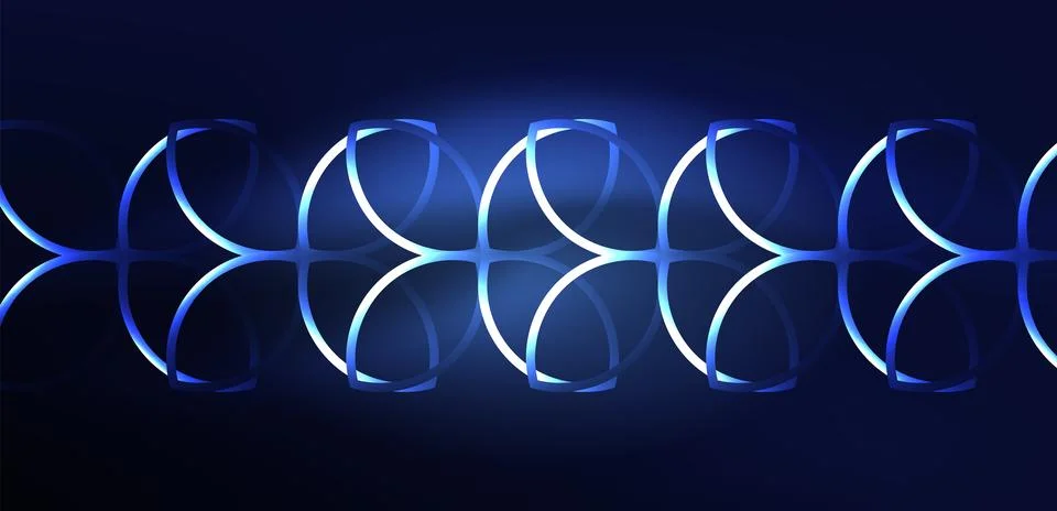 Neon laser lines, circles waves abstract background. Neon light or laser show Stock Illustration