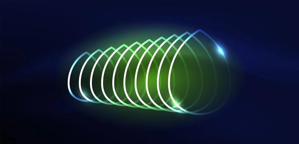 Neon laser lines, circles waves abstract background. Neon light or laser show Stock Illustration