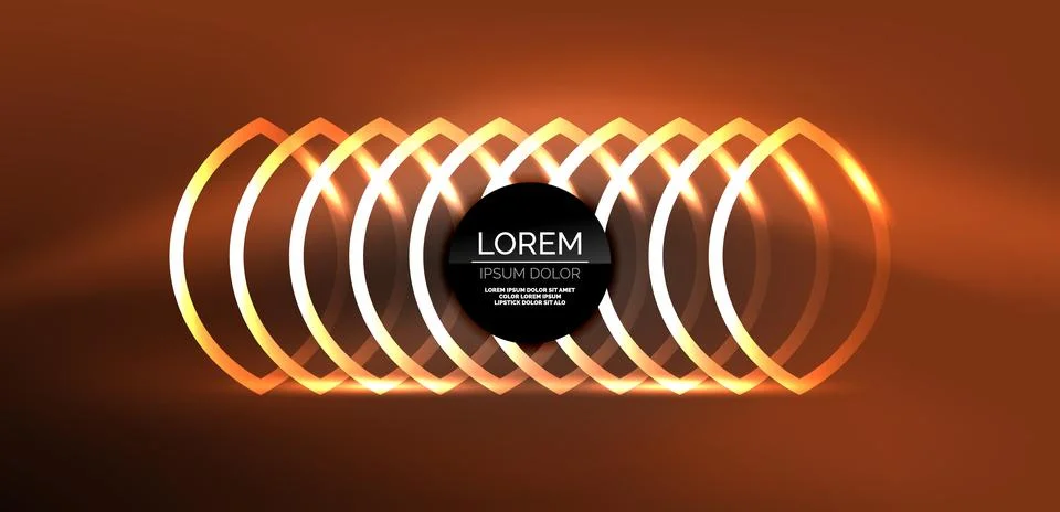 Neon laser lines, circles waves abstract background. Neon light or laser show Stock Illustration
