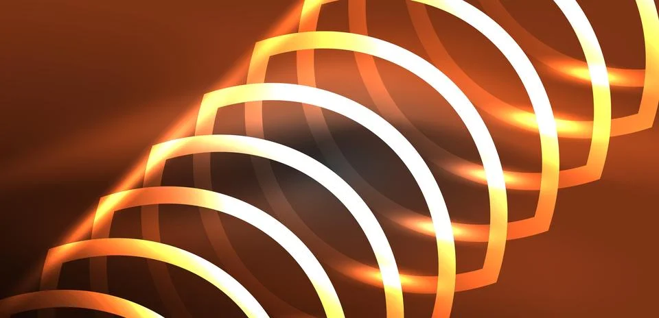 Neon laser lines, circles waves abstract background. Neon light or laser show Stock Illustration