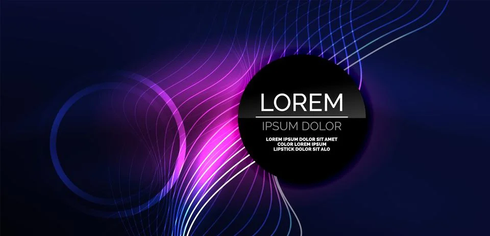 Neon laser lines, circles waves abstract background. Neon light or laser show Stock Illustration