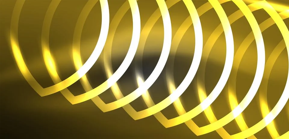 Neon laser lines, circles waves abstract background. Neon light or laser show Stock Illustration