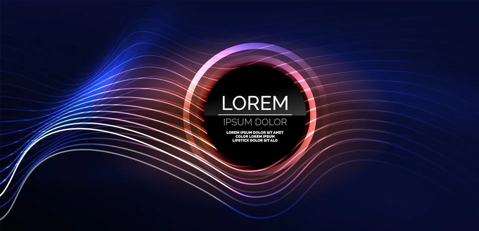 Neon laser lines, circles waves abstract background. Neon light or laser show Stock Illustration