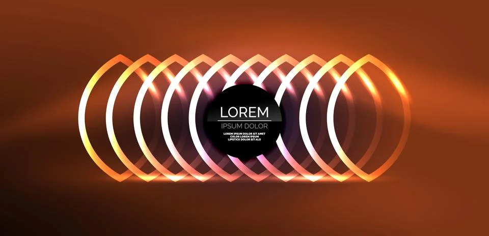 Neon laser lines, circles waves abstract background. Neon light or laser show Stock Illustration