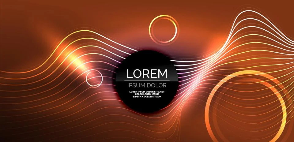 Neon laser lines, circles waves abstract background. Neon light or laser show Stock Illustration
