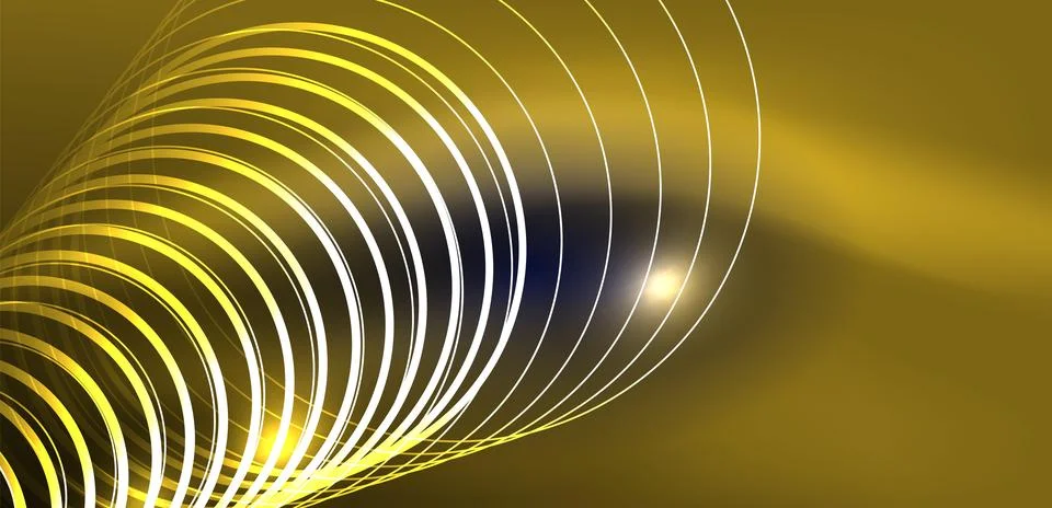 Neon laser lines, circles waves abstract background. Neon light or laser show Stock Illustration