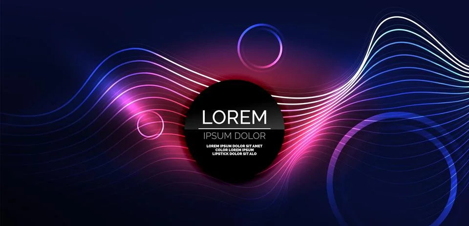 Neon laser lines, circles waves abstract background. Neon light or laser show Stock Illustration