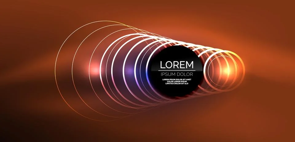 Neon laser lines, circles waves abstract background. Neon light or laser show Stock Illustration