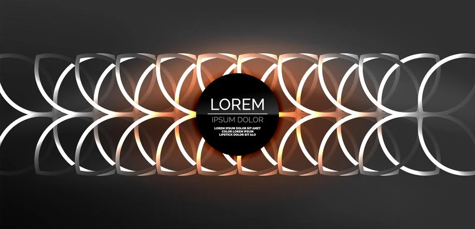 Neon laser lines, circles waves abstract background. Neon light or laser show Stock Illustration