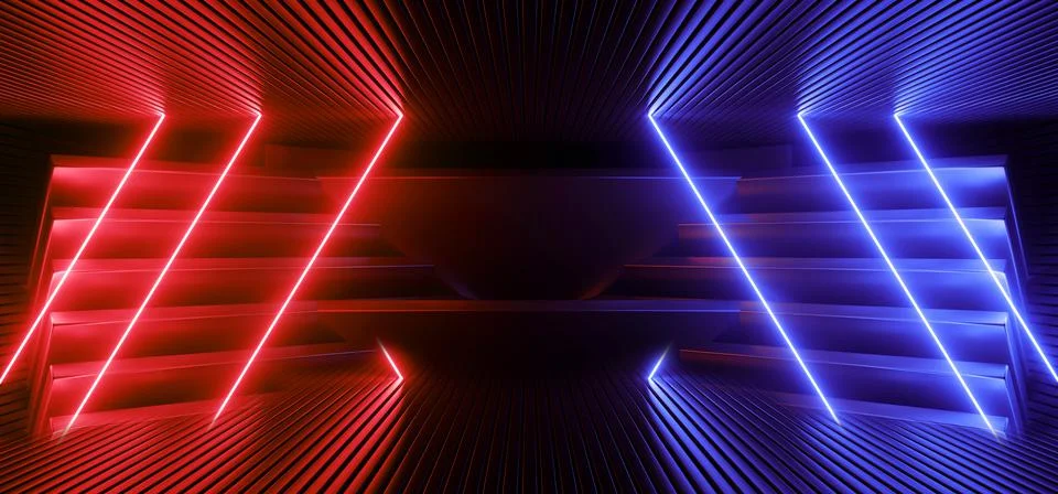 Neon Laser Sci Fi Cyber Futuristic Spaceship Tunnel Corridor Glowing Blue Red Stock Illustration