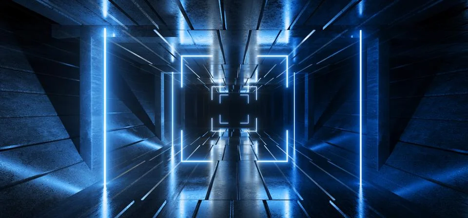 Neon Laser Shutter Like Frame Rectangle Blue  Sci Fi Futuristic Glowing Light Stock Illustration