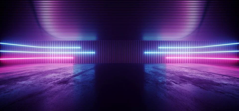 Neon Laser Vibrant Glowing Sci Fi Futuristic Stage Glossy Metal Club Showroom Stock Illustration