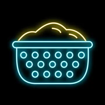 Neon laundry basket icon glowing with clothes Stock Illustration