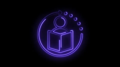 Neon learning process icon animation on black background showcasing education Stock Footage 330784774