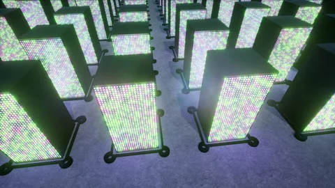 Neon led data center security servers room Stock Footage 294159231