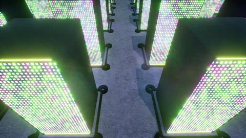 Neon led data center security servers room Stock Footage 295606361