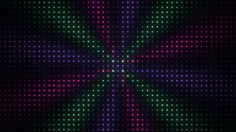 Neon LED dot grid pulsing in pink green and purple disco light Vídeo Stock 344841776