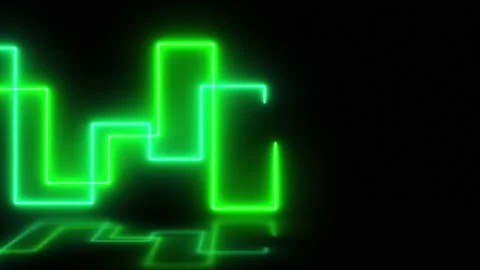 Neon led glowing techno rectangles lines,green hi-tech futuristic abstract backg Video stock 153440079
