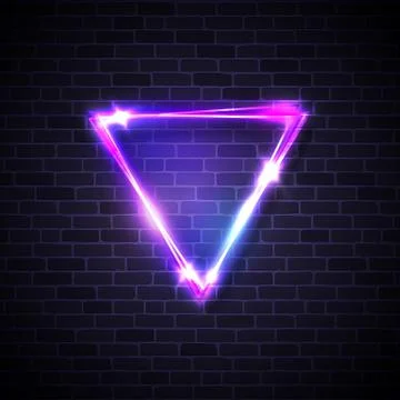 Neon led inverted triangle border on brick texture Stock Illustration