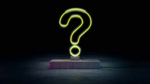 Neon led Question Mark on stage with Illumination. 4K Animation Stock Footage 181400643