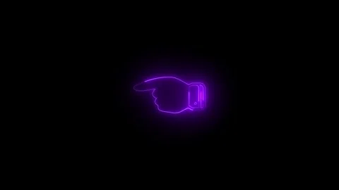 Neon left pointing index icon glowing black background animation Видео 289522520