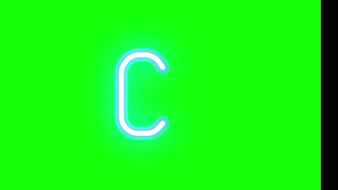 Neon letter c glowing brightly against a vibrant solid green screen background Stock Footage 346040530