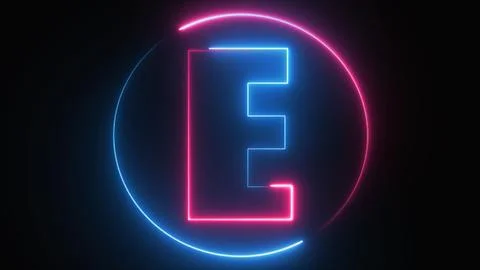 Neon Letter E with neon circle, Neon alphabet E glowing in the dark, pink b.. Stock Photos