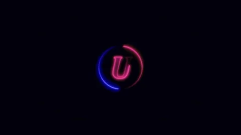 Neon letter u with circular glowing ring rotating in dark space loop. Stock Footage 336332071