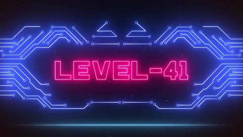Neon Level 41 Gaming Interface for Mystical Odyssey Highlights &amp; Tutorials Stock Footage 327631316