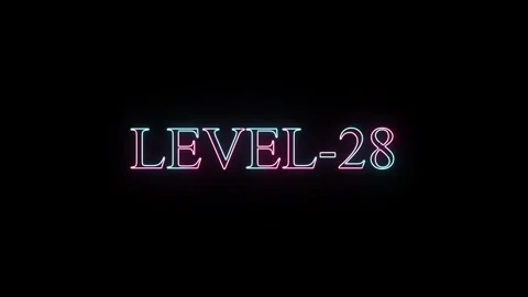 Neon level twenty eight gaming animation featuring glowing pink and cyan te.. Stock Footage 331531040