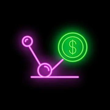 Neon leverage balancing with a dollar coin icon glowing Stock Illustration