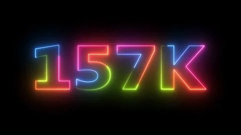 Neon Light 157K Number Display on Dark Background Bright Glowing Effect Stock Illustration