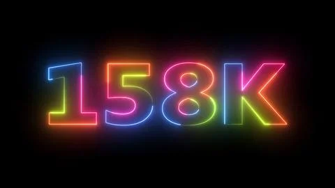 Neon Light 158K Number Display on Dark Background Bright Glowing Effect Ilustração Stock